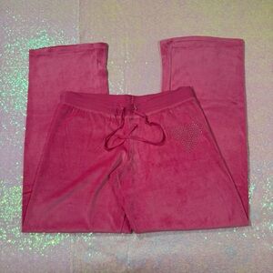 hot pink bedazzled heart velour track pants